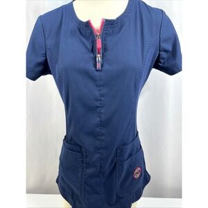 Koi Lite Women's Blue Scrub Top 1/4 Zip Pockets Size Medical Nursing Small